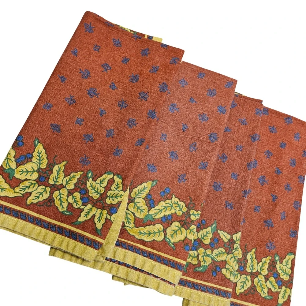 Set of 4 French Country Berry Leaf Print Cotton Napkins‎ Dinner Table Decor